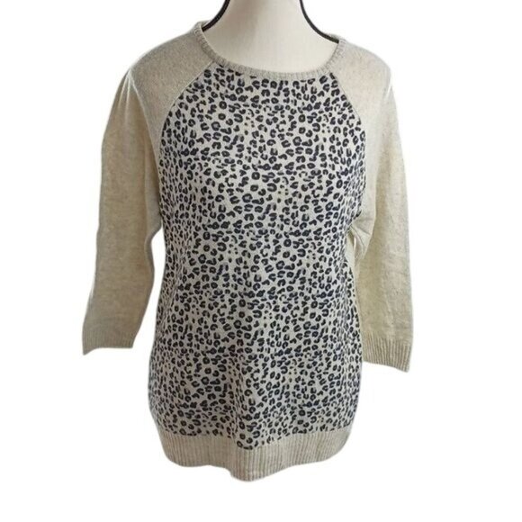 Autumn Cashmere Sweaters - Autumn Cashmere Womens S Leopard Print Sweater 100% Cashmere Beige Gray
